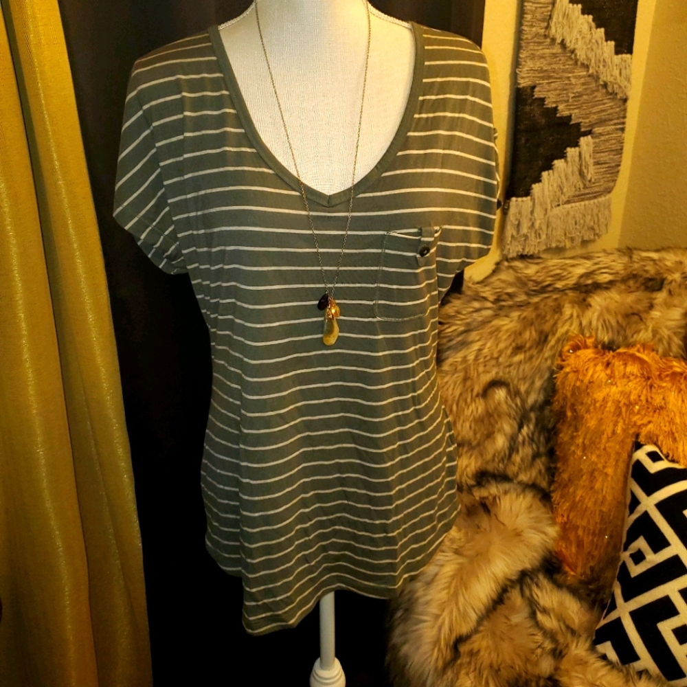 Olive & White Striped Tee